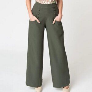 1940s Style Moss Green High Waist Trousers - XL/14